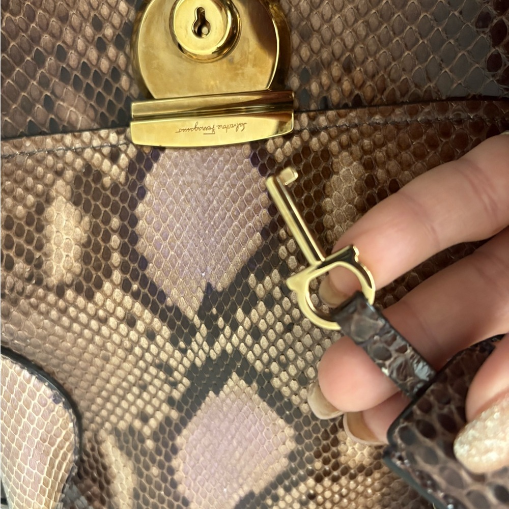 Salvatore Ferragamo Tan Python Print Satchel NWT - image 8